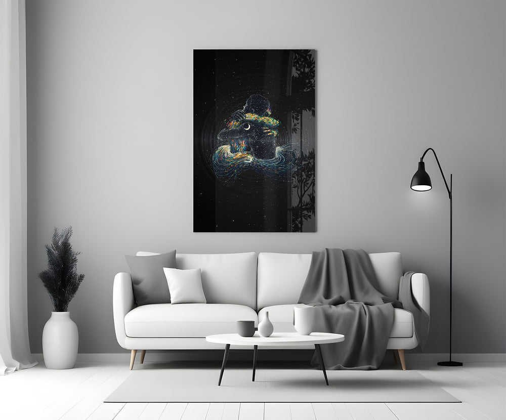 Cosmic romance cinematic glass wall art in heritage stairwell