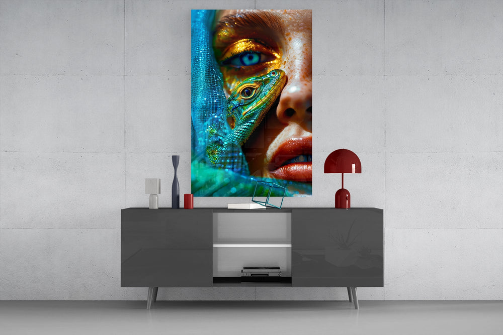 Macro fantasy cinematic glass wall art in light-filled atelier