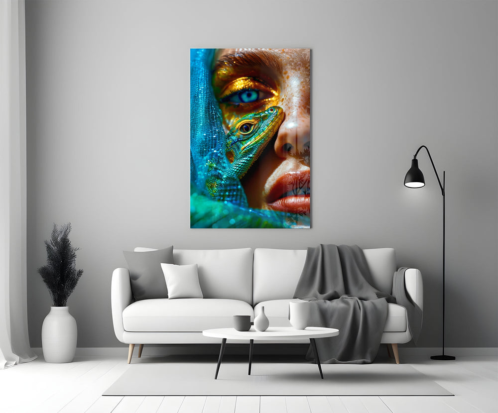 Tim-Walker style cinematic glass wall art in heritage stairwell