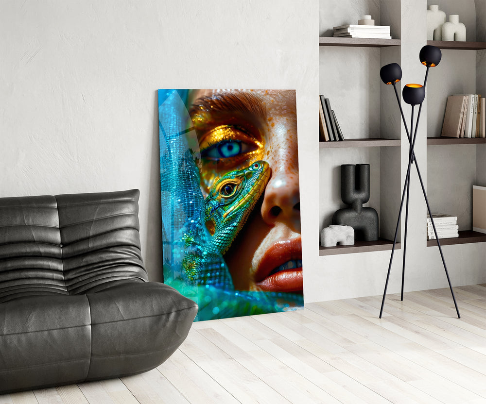 Cobalt veil cinematic glass wall art over modern dining sideboard