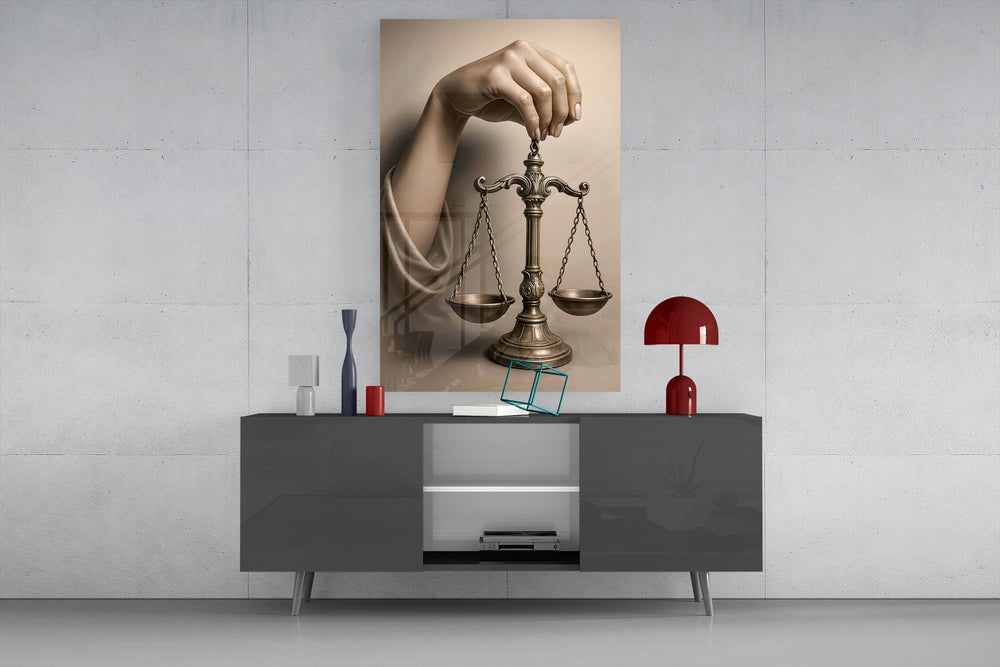 Law-office classic cinematic glass wall art in masculine-luxe study