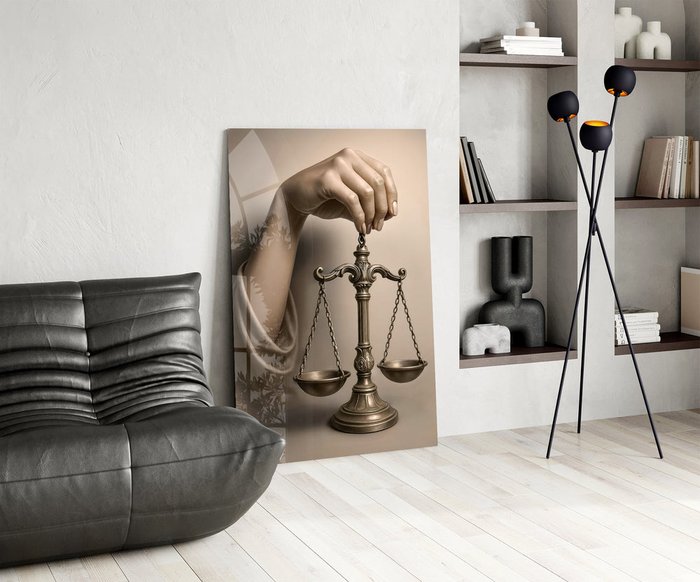 Sepia legal cinematic glass wall art over modern dining sideboard