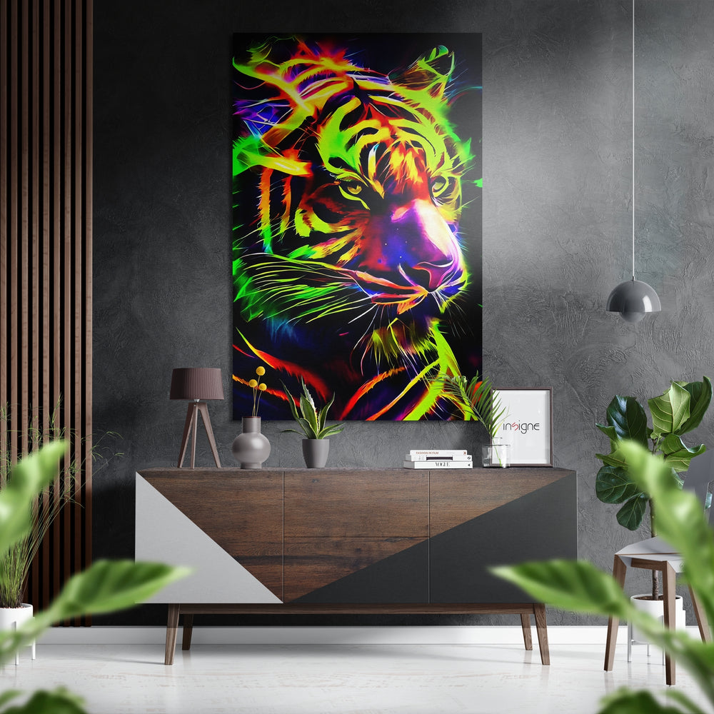 Neon Tiger Brushed Aluminum Dibond Wall Art.