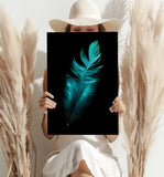 Teal Feather Aluminum Print.