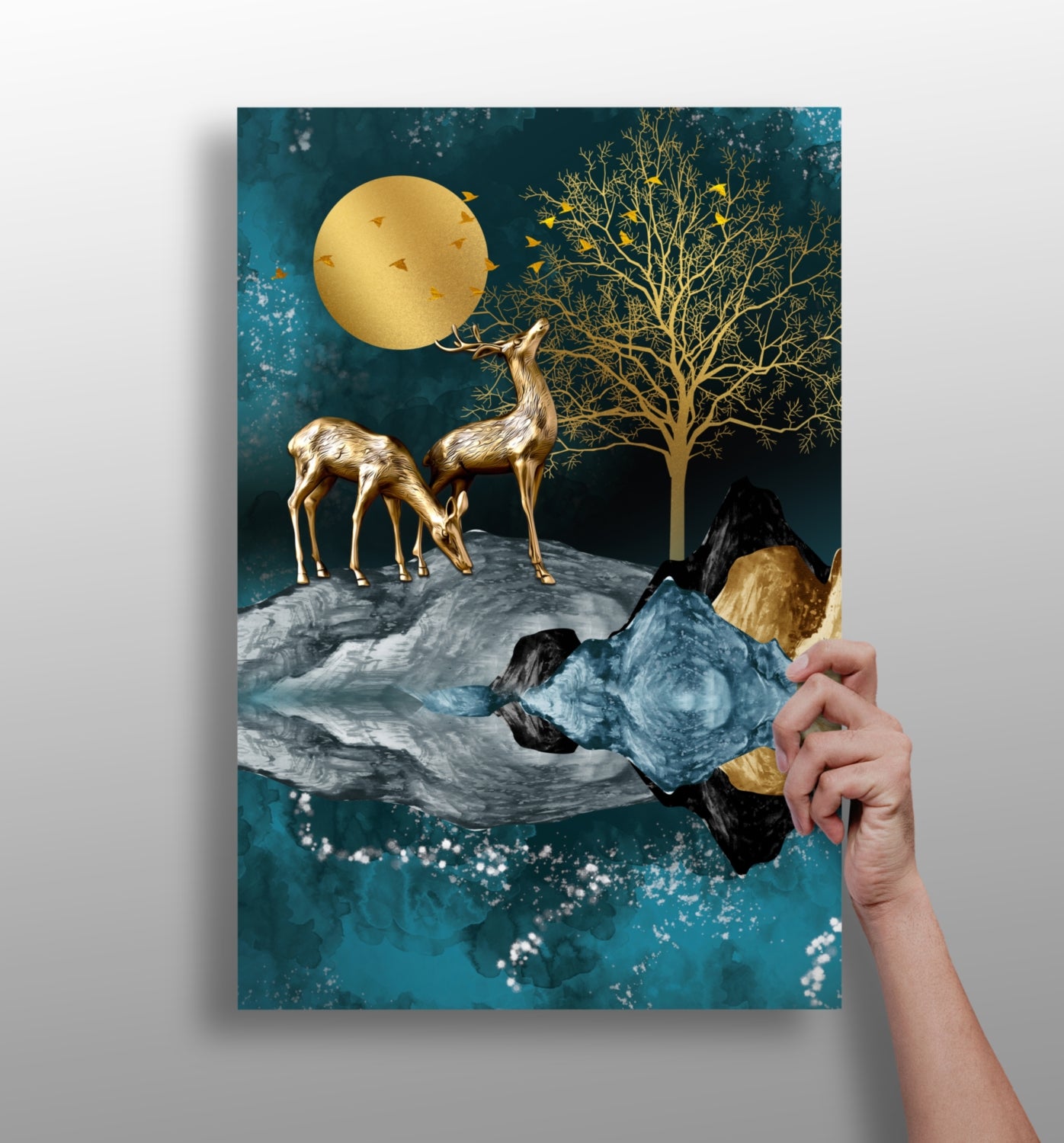 Deers at Night Aluminum Print.