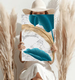 Teal Leaves Aluminum Print.