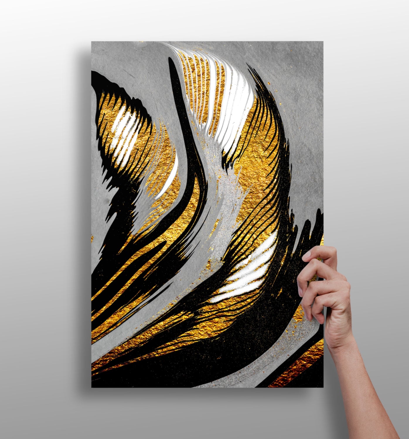 Gold-Gray Lines Aluminum Print.