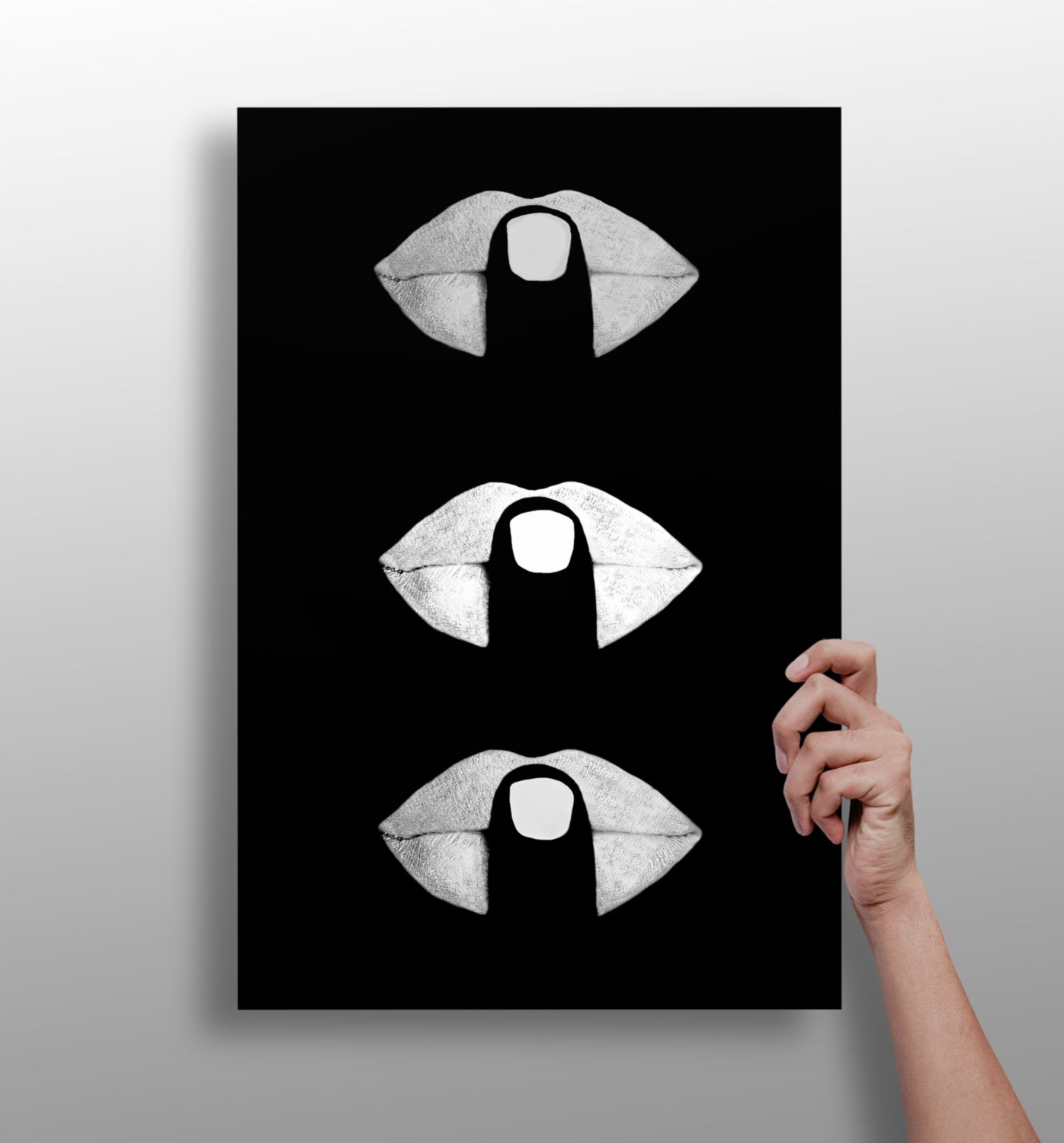 Hush Lips Black And White Aluminum Print.