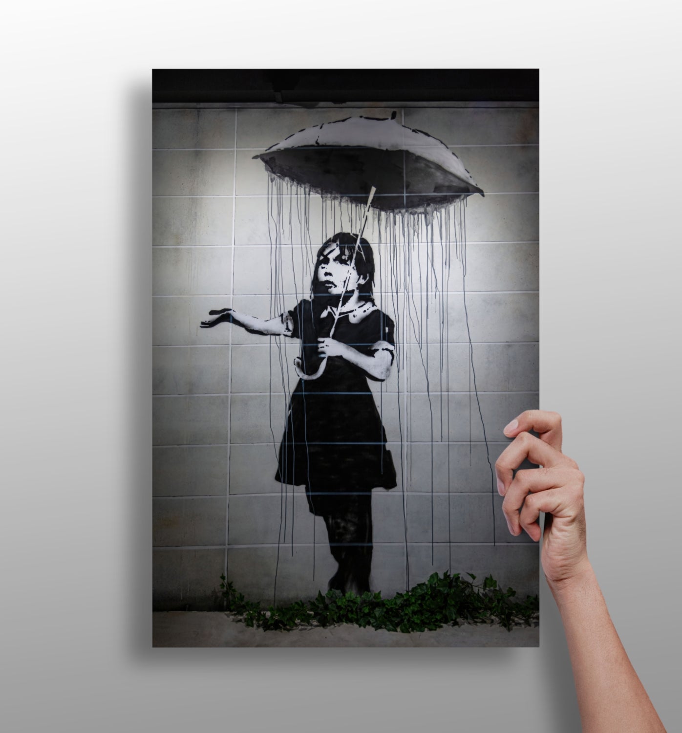 Banksy Style Rain Aluminum Print.