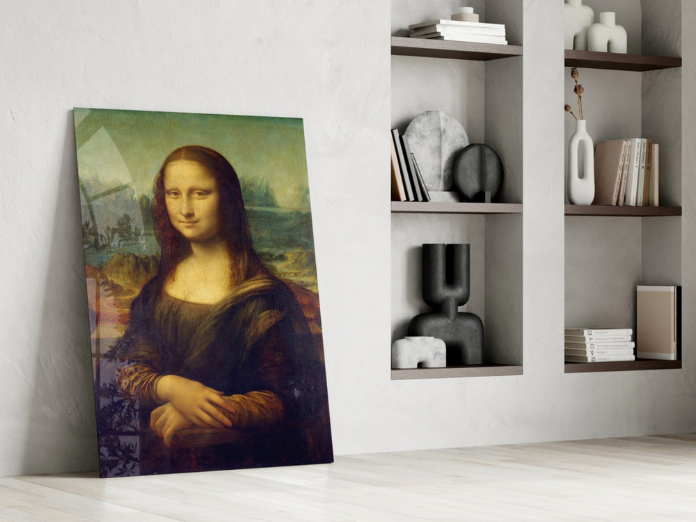 Mona Lisa artwork anchoring a wall with moody classical palette