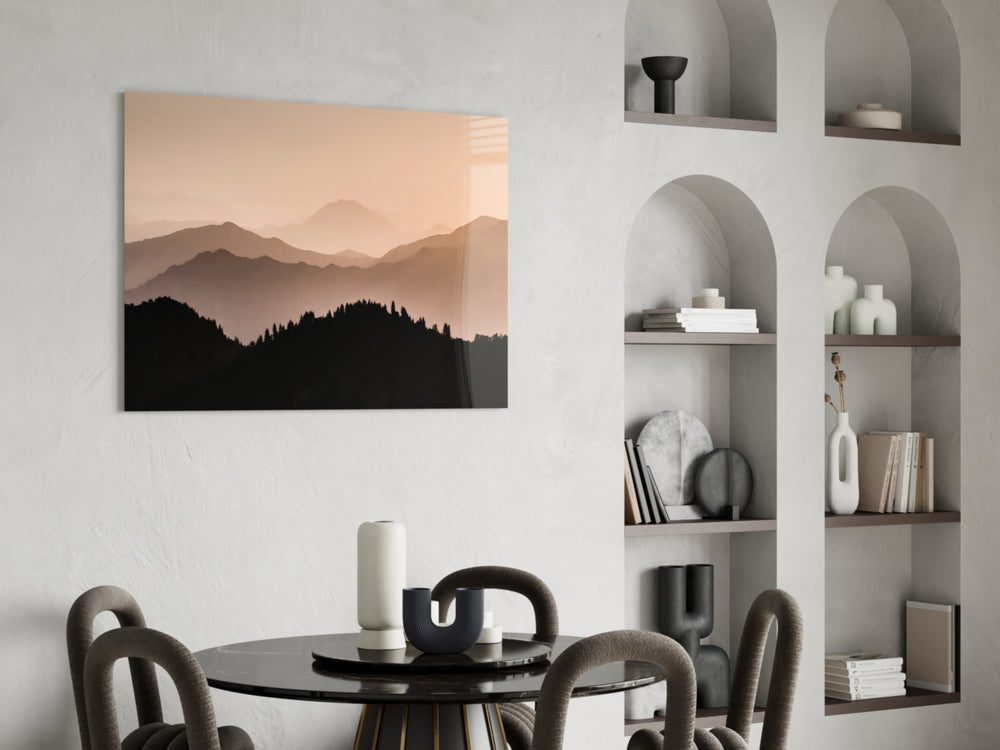 Mountains glass print enhancing a study with editorial spirit