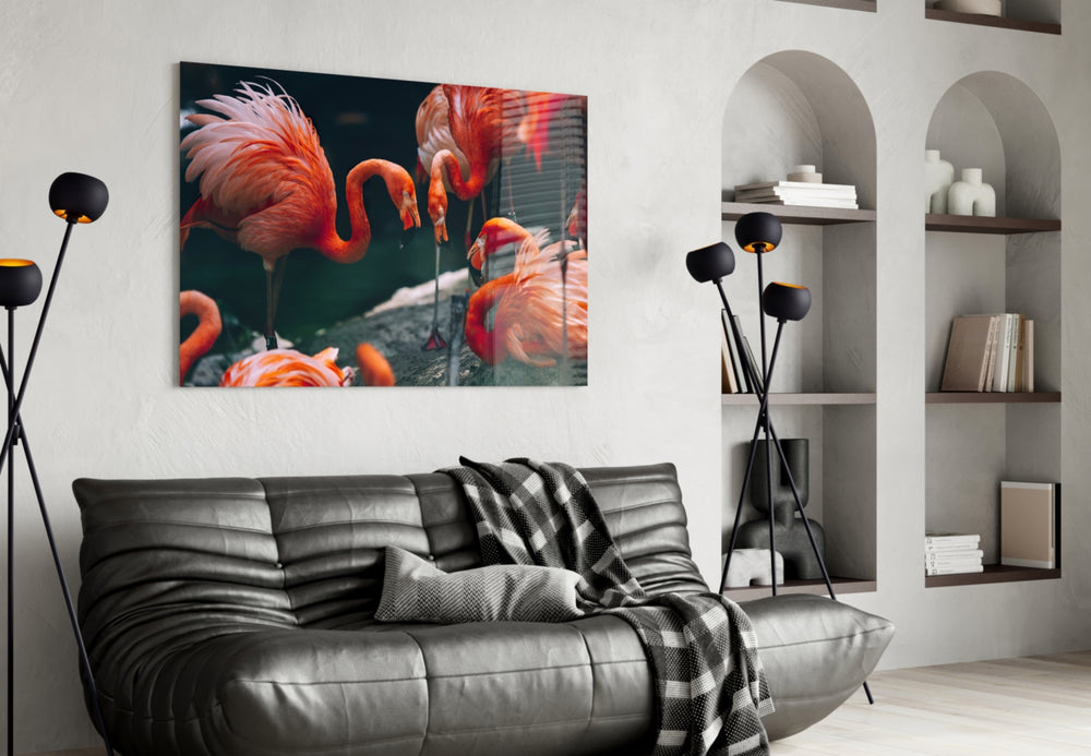 Flamingos panel adding tropical mood to a dining room