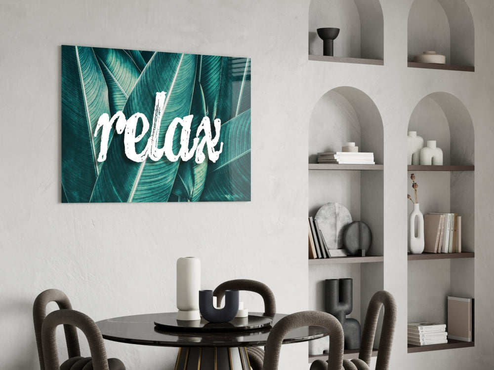 Relax glass print enhancing a bedroom with editorial spirit