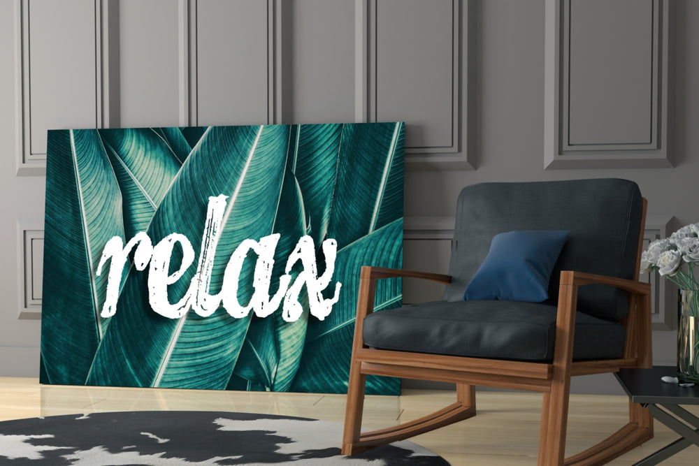 Relax artwork anchoring a wall with serene botanical palette