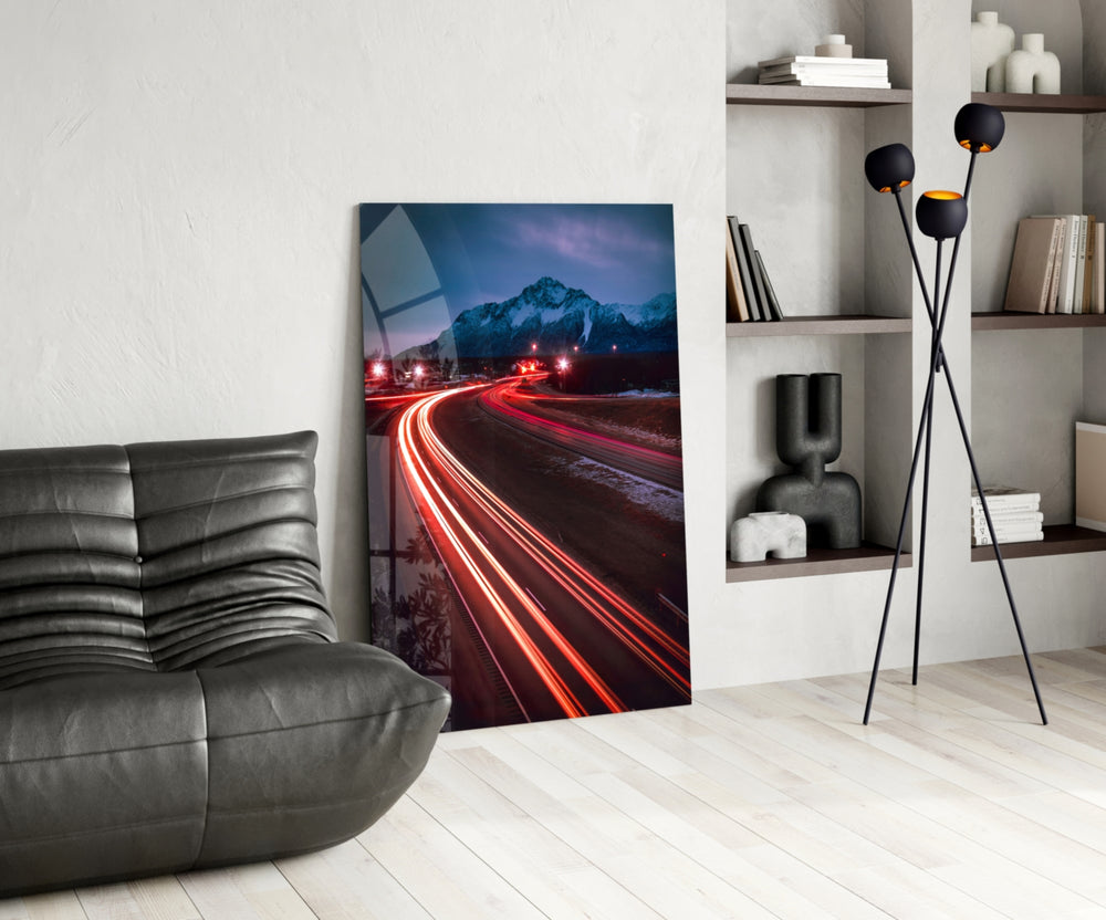 Road glass print enhancing a creative office with editorial drama