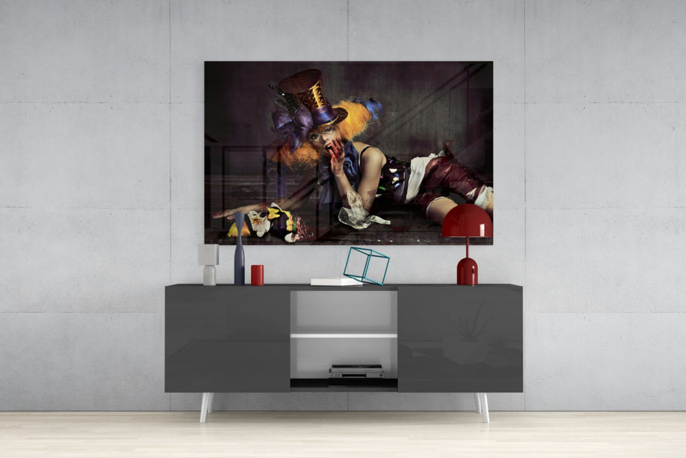 Female Clown Glass Wall Art.