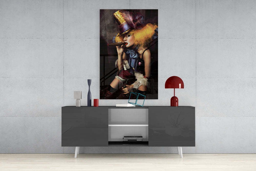 Female Clown Glass Wall Art.