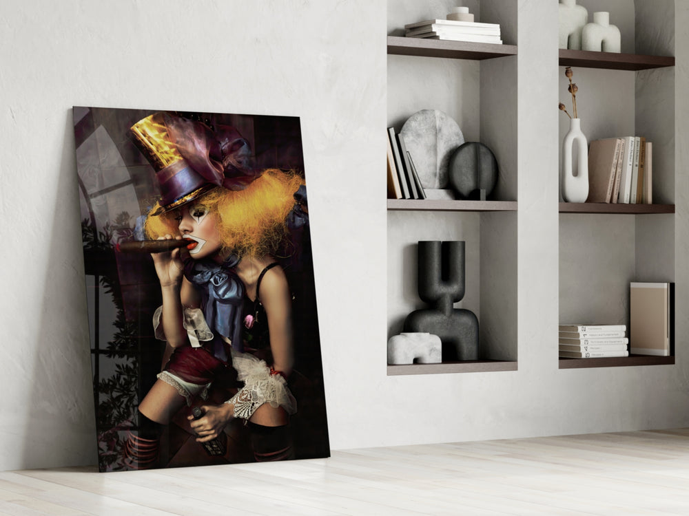 Cigar Hatter artwork anchoring a wall with moody theatrical palette