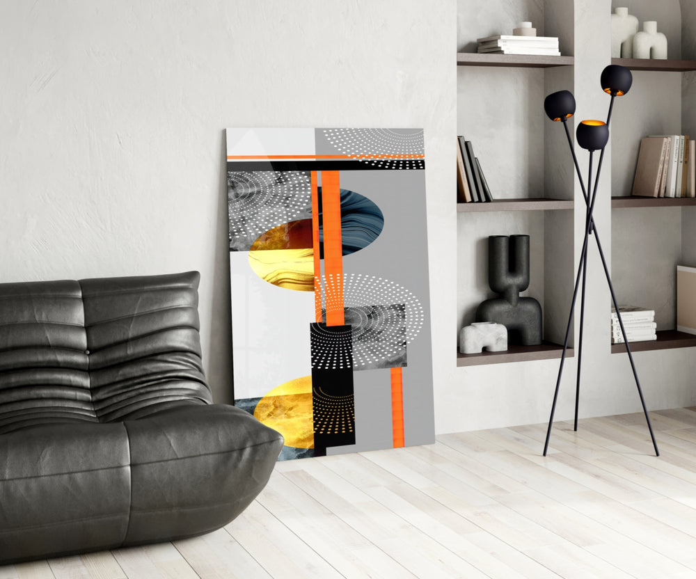 Geo Stack glass print enhancing a foyer with editorial drama