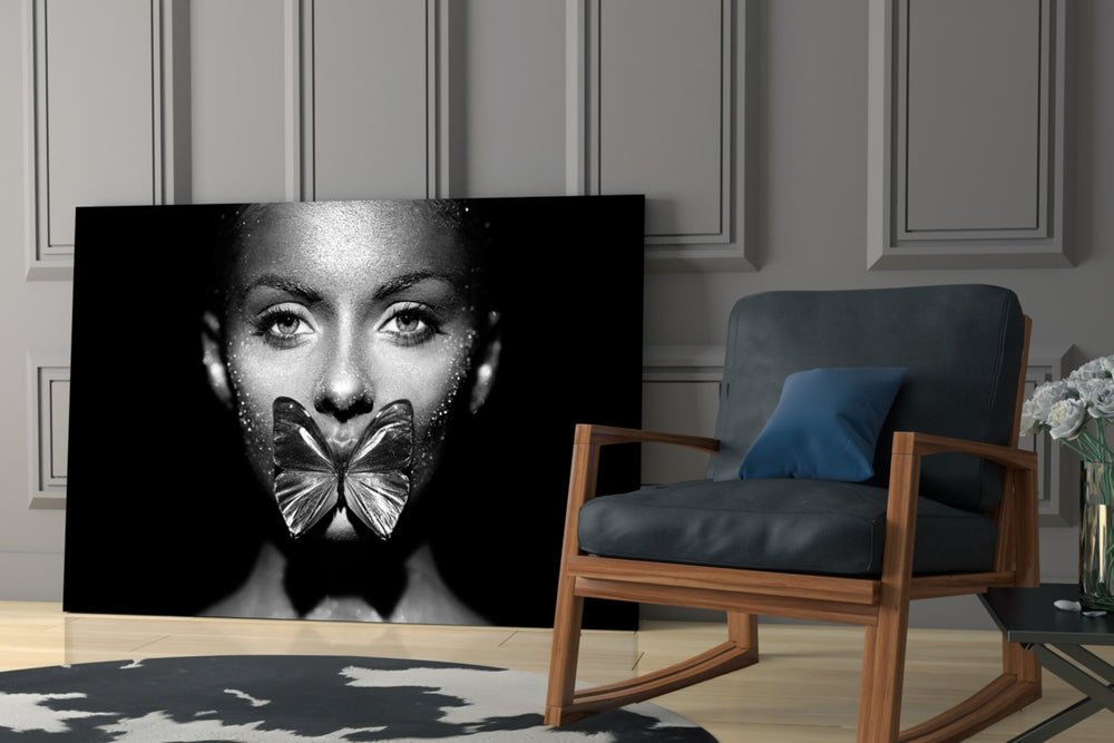 Butterfly Lips artwork anchoring a wall with moody editorial palette
