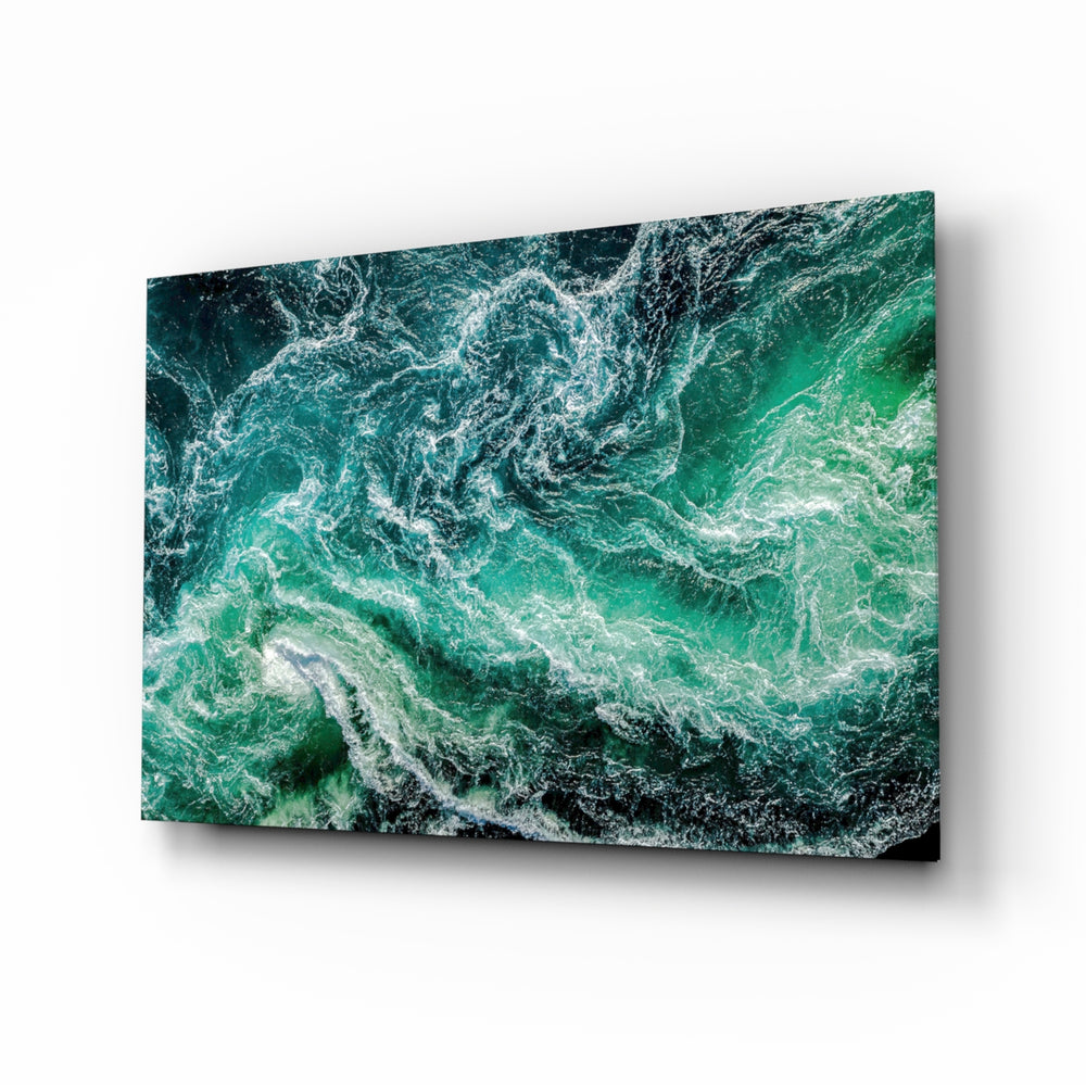 Aerial-abstract panel bringing coastal drama to a contemporary spa interior