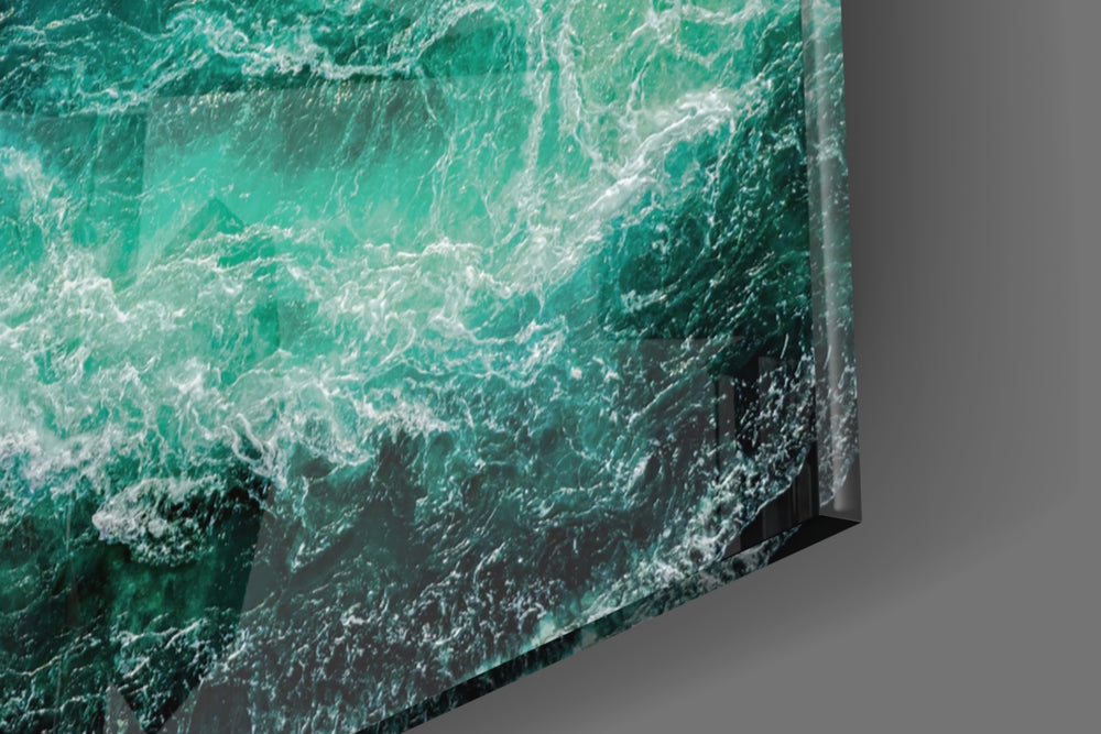 Ocean panel catching gallery light to reveal its tactile froth