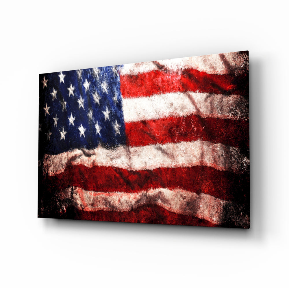 Distressed-flag panel bringing heritage drama to a contemporary living space