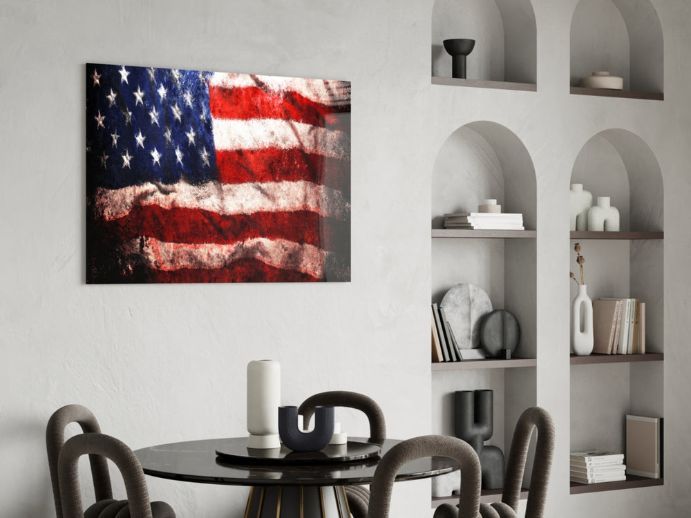 American Flag glass print enhancing a foyer with editorial drama