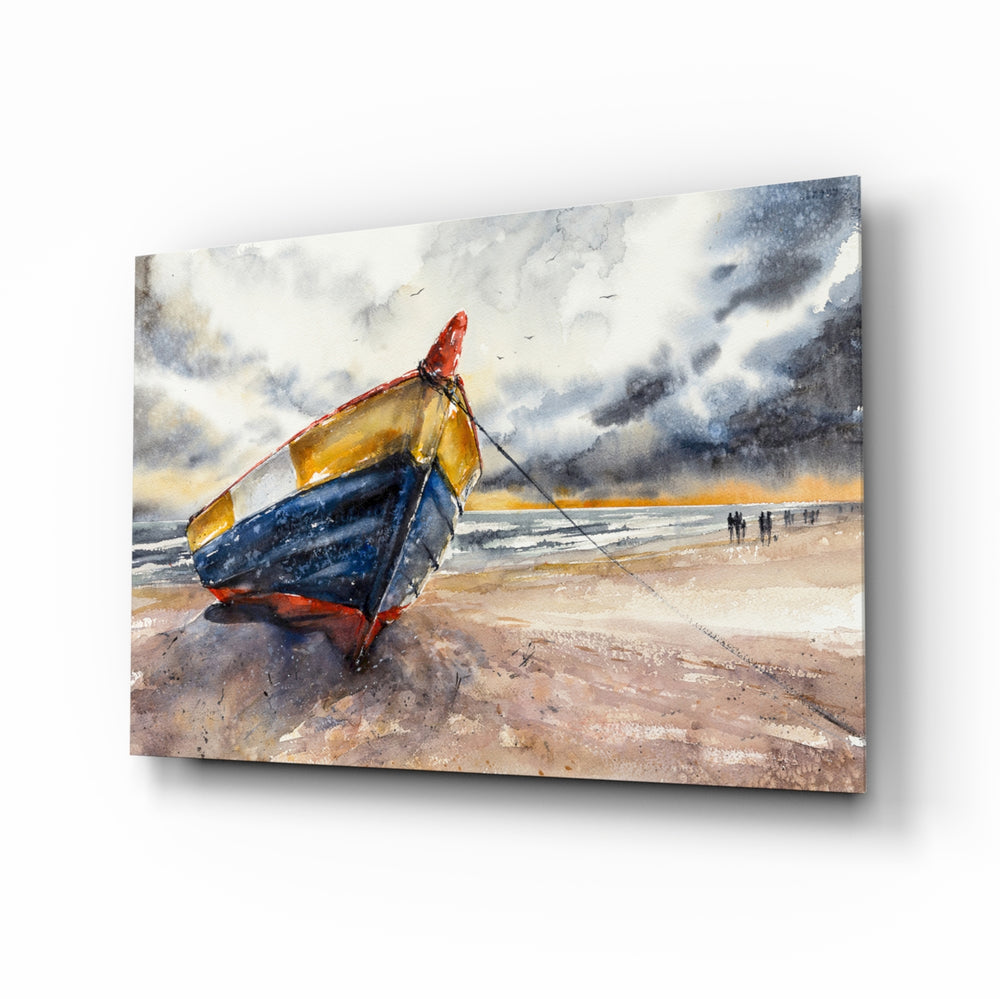 Watercolor panel bringing maritime drama to a contemporary living space