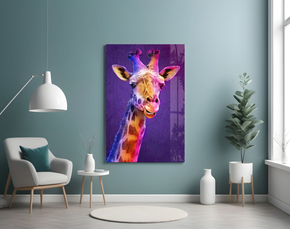 Giraffe panel adding vibrant mood to a girl's room