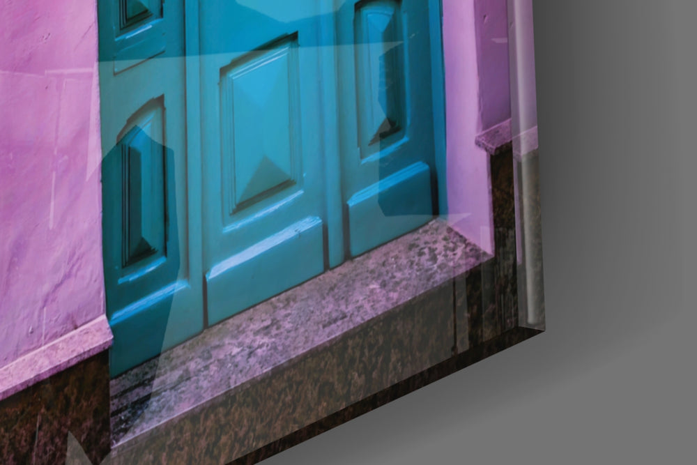 Blue Door panel catching gallery light to reveal its tactile paneling