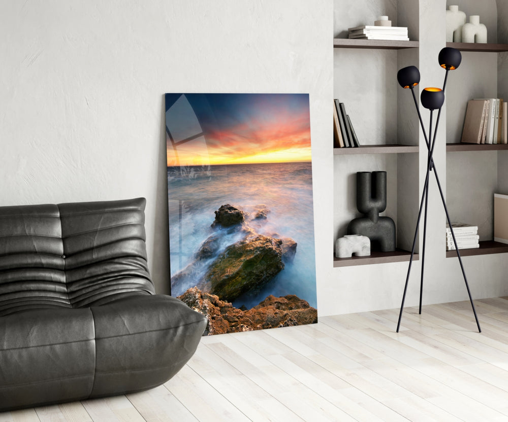 Coast Sunset glass print enhancing a study with editorial spirit