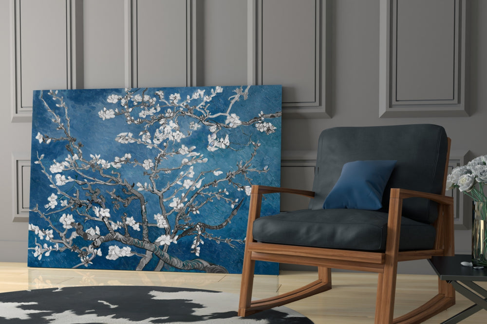Cobalt Almond artwork anchoring a wall with serene sophisticated palette