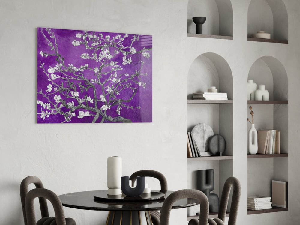 Violet Almond glass print enhancing a foyer with editorial drama