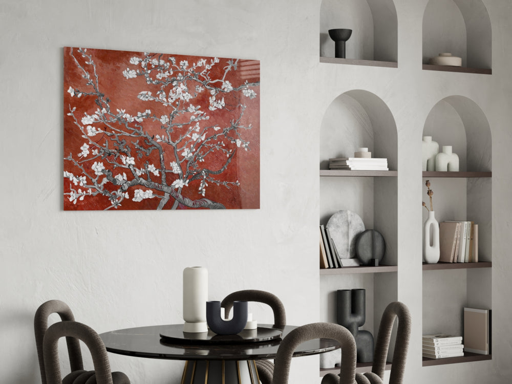 Rust Almond glass print enhancing a foyer with editorial drama