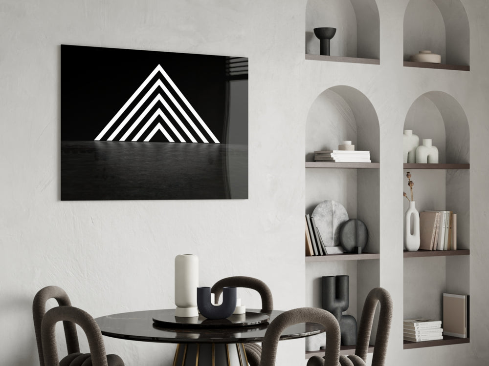 Triangle glass print enhancing a foyer with editorial drama