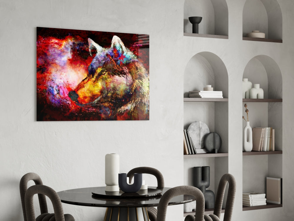 Wolf glass print enhancing a foyer with editorial drama