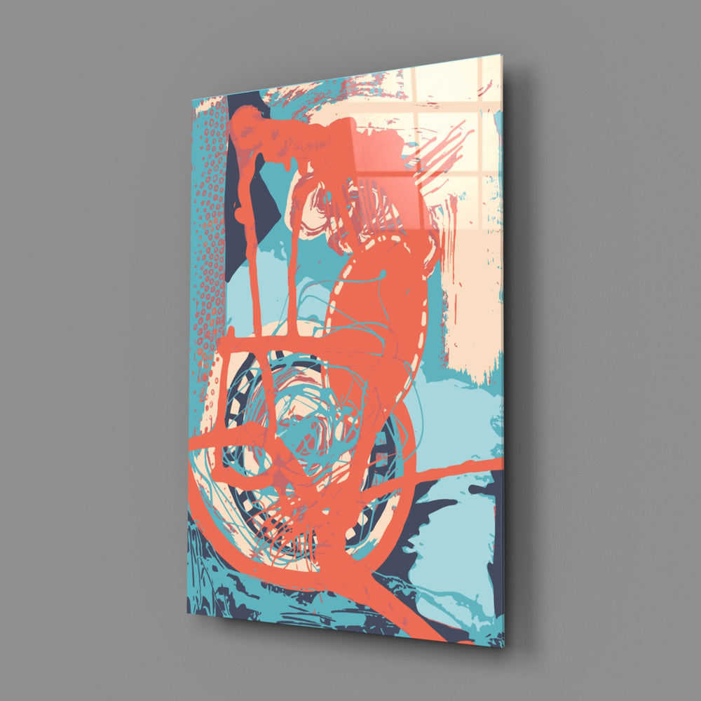 Close-up detail of coral cyclist over teal halftone dots