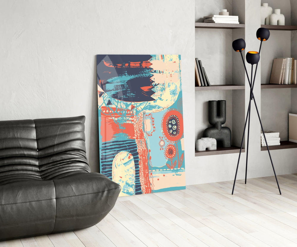 Memphis glass print enhancing a foyer with editorial drama