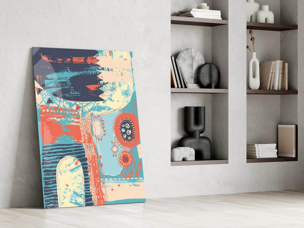 Memphis artwork anchoring a wall with bold kinetic palette