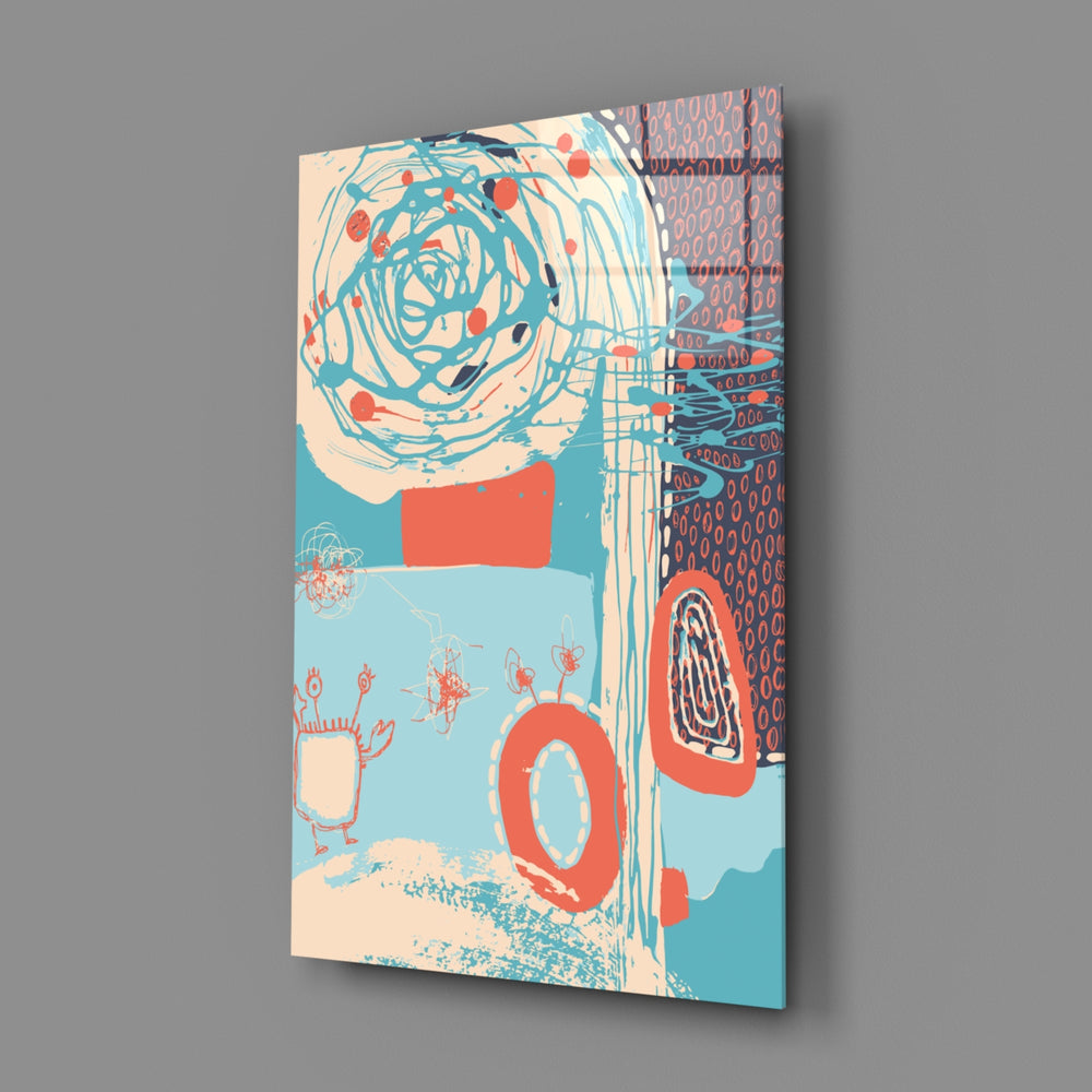 Close-up detail of coral spiral over peach blocks
