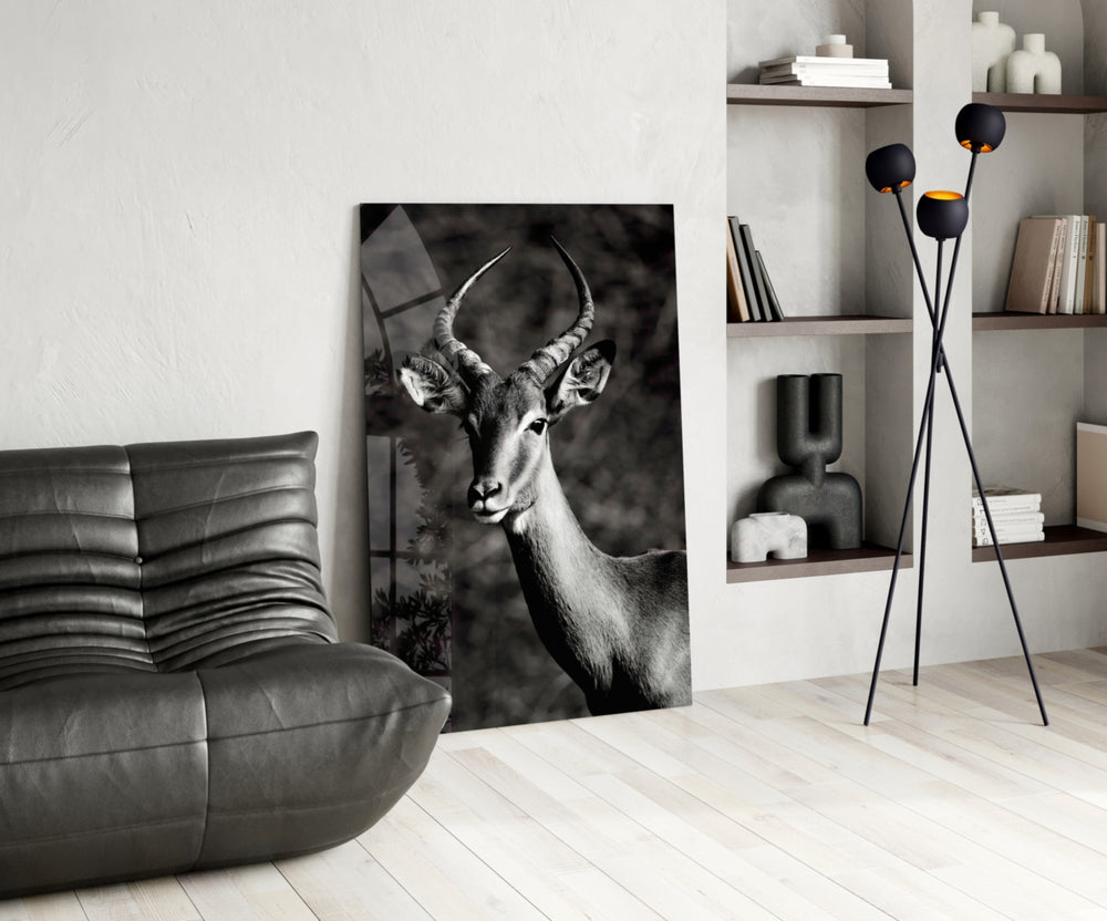 Impala glass print enhancing a foyer with editorial drama