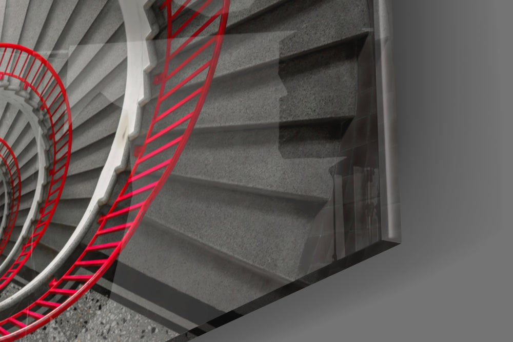 Red Spiral panel catching gallery light to reveal its tactile geometry