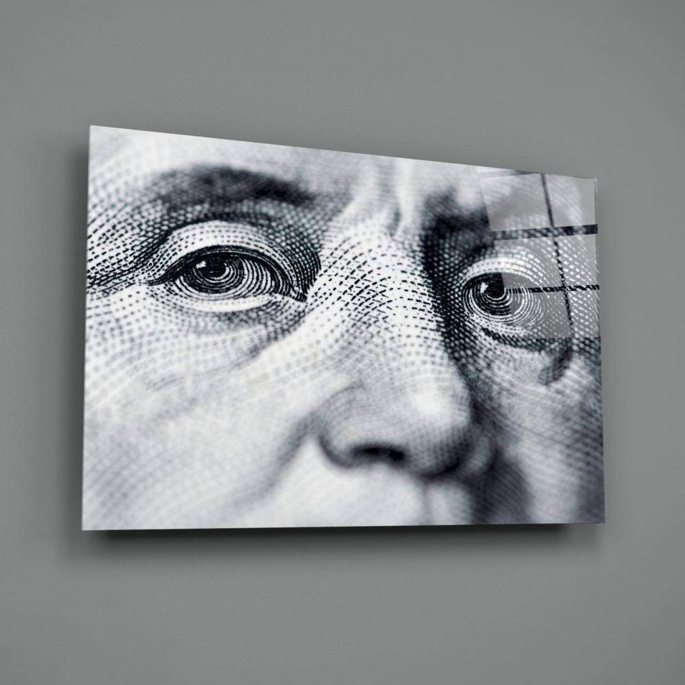Close-up detail of engraving lines around Franklin's eye