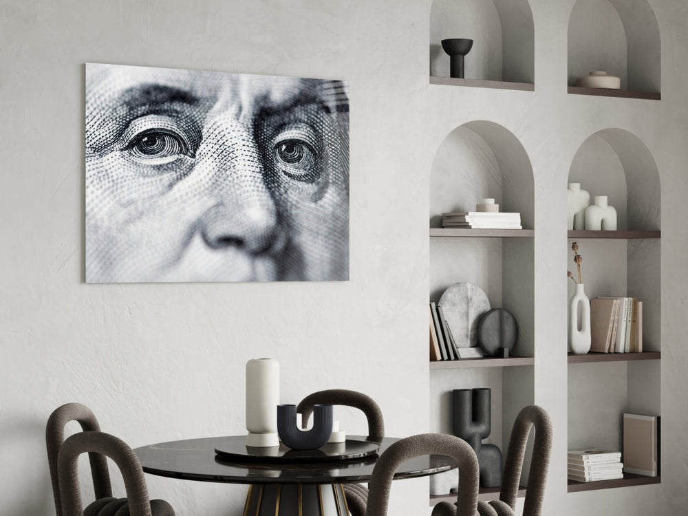 Franklin glass print enhancing a study with editorial drama