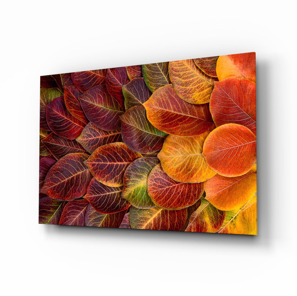 Fall-foliage panel bringing warm drama to a contemporary living space