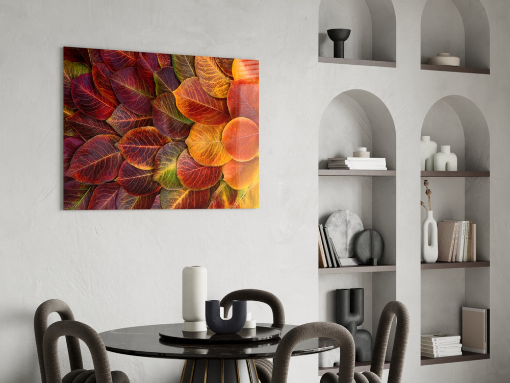 Autumn Leaves glass print enhancing a study with editorial spirit
