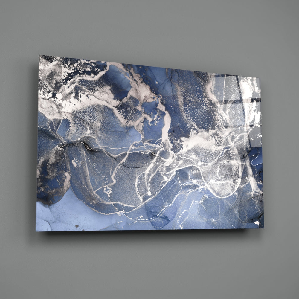 Close-up detail of silver veins glinting through cobalt flow