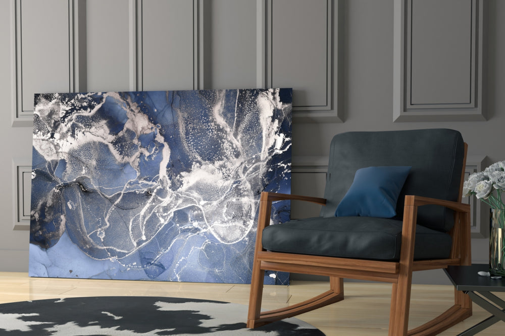Sapphire Marble artwork anchoring a wall with bold sophisticated palette