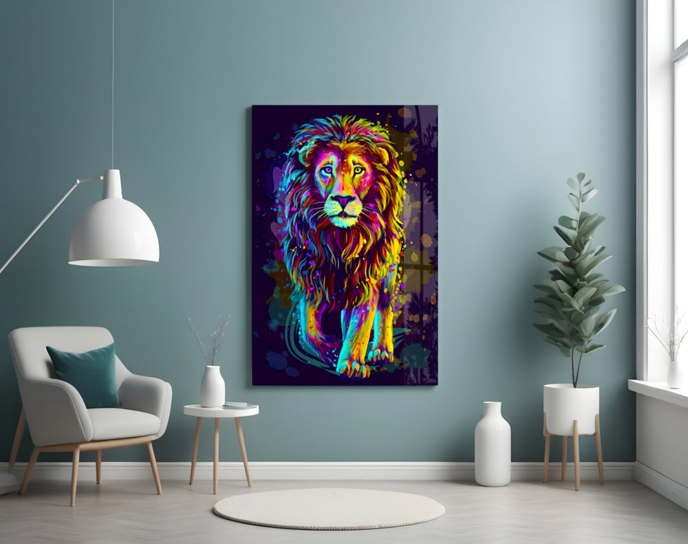 Neon Lion panel adding cosmic mood to a teen room